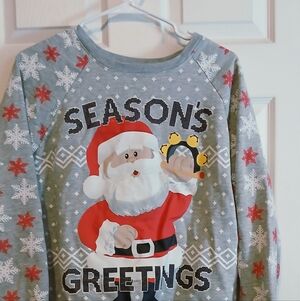 Festive Gray Santa Sweater